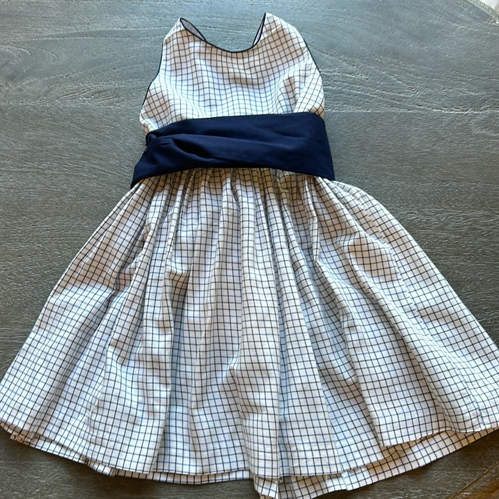 Bella Bliss Navy Plaid Dress with Bow size 4, great condition